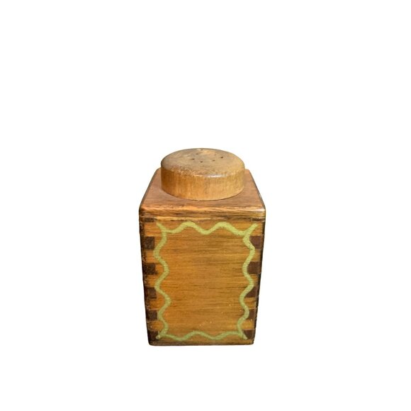 Vintage Wooden Salt Pepper Shaker Set Yellow Pattern Japan MidCentury Modern - Picture 9 of 16
